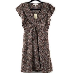 Monteau Brown Floral Ruched Bust Shortsleeve Ruffled Flowy Dress Size